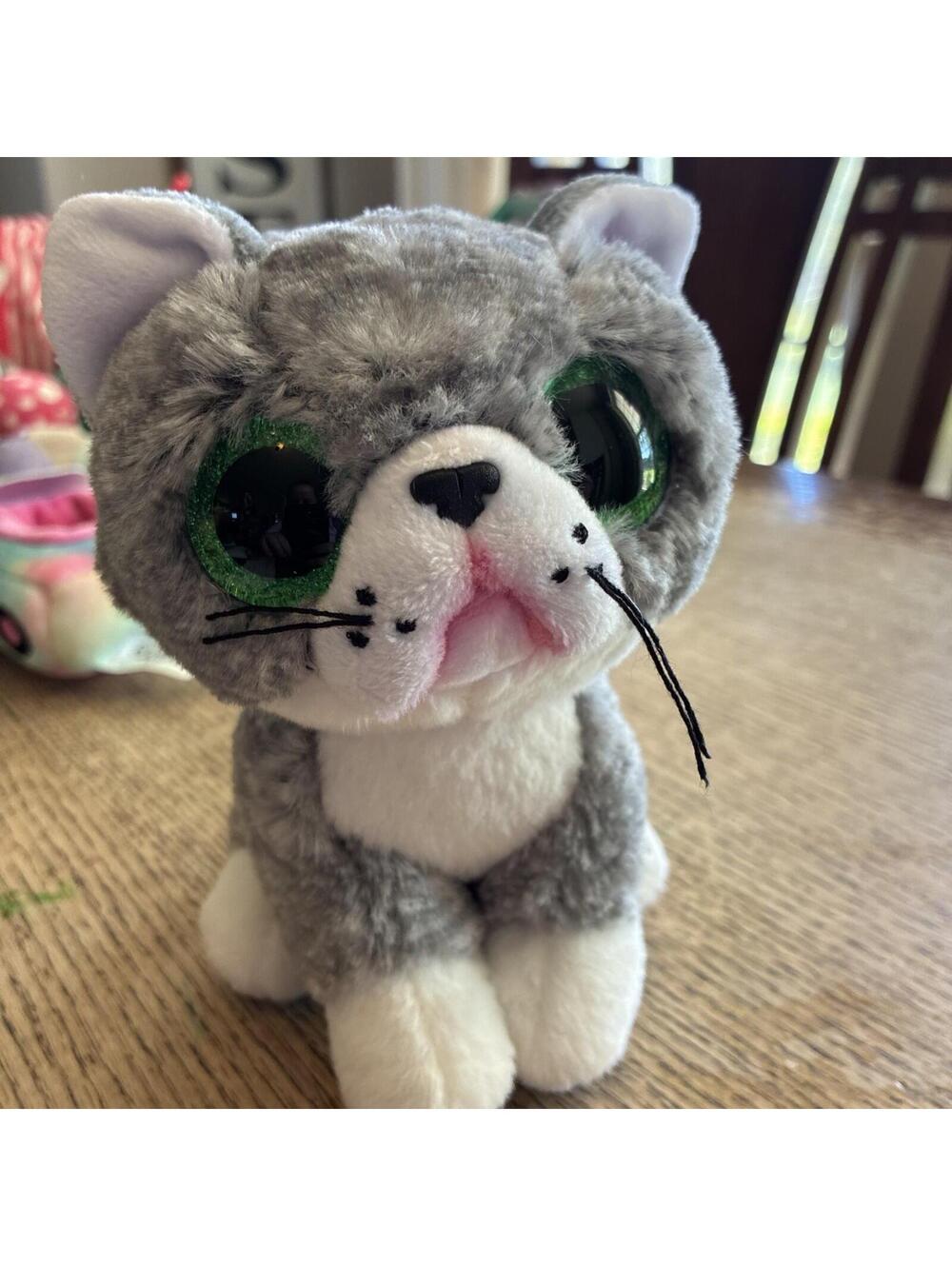 Ty Beanie Boo Fergus The Cat 6 Inch Plush Stuffed Animal Gray Green Eyes